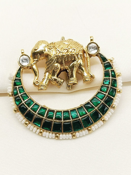 Anurag Green Elephant Brooch