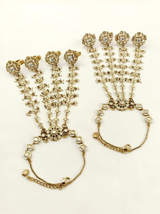 Trisha White Kundan Hathphool Set Of 2