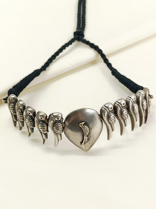 Azill Plain Men's Oxidized Parrot Bajubandh