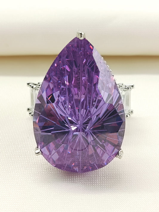 Kasvi Purple American Diamond Finger Ring