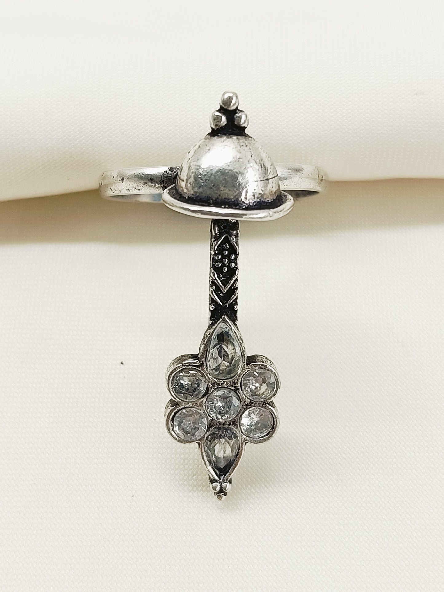 Parthika White Oxidized Finger Ring