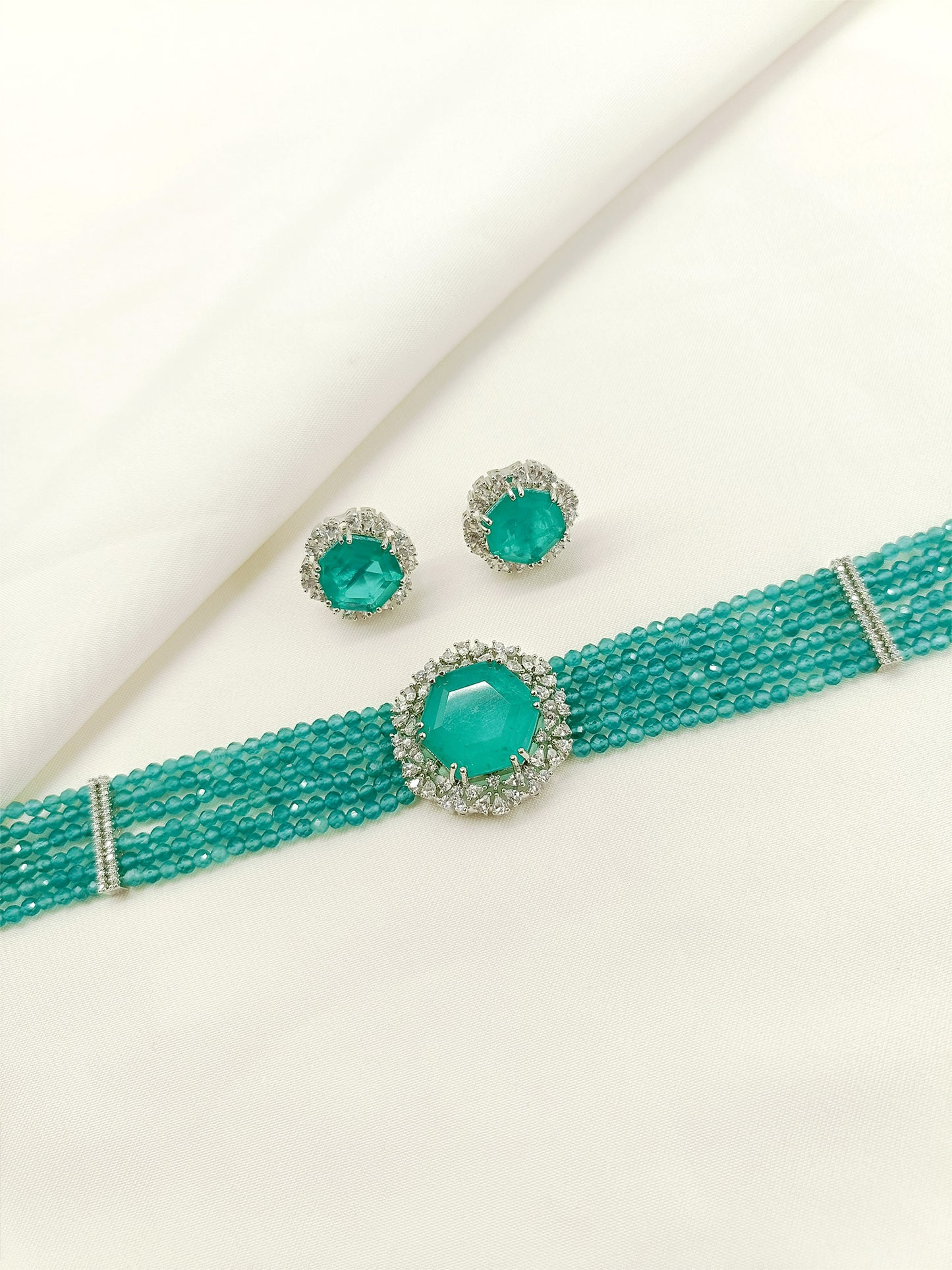 Shravani Green American Diamond Choker Set