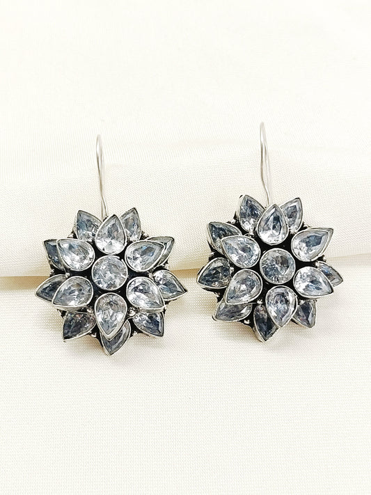 Fara White Oxidized Earring