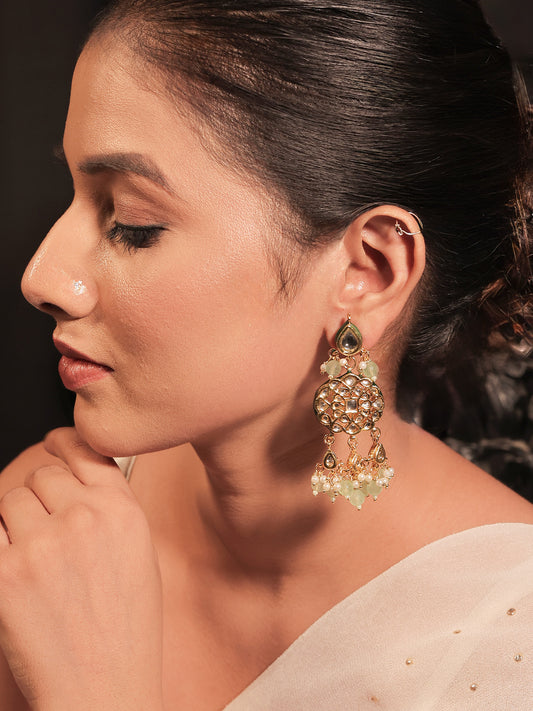 Samiksha Mint Green Beads Kundan Earrings
