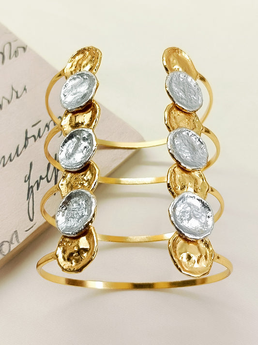 Aasia Molten Dual Tone Coin Cuff Western Bracelet