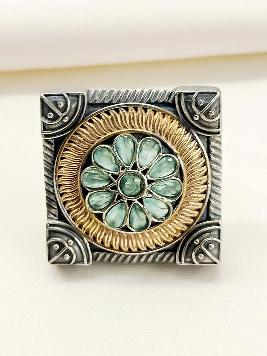 Farida Mint Green Oxidized Finger Ring