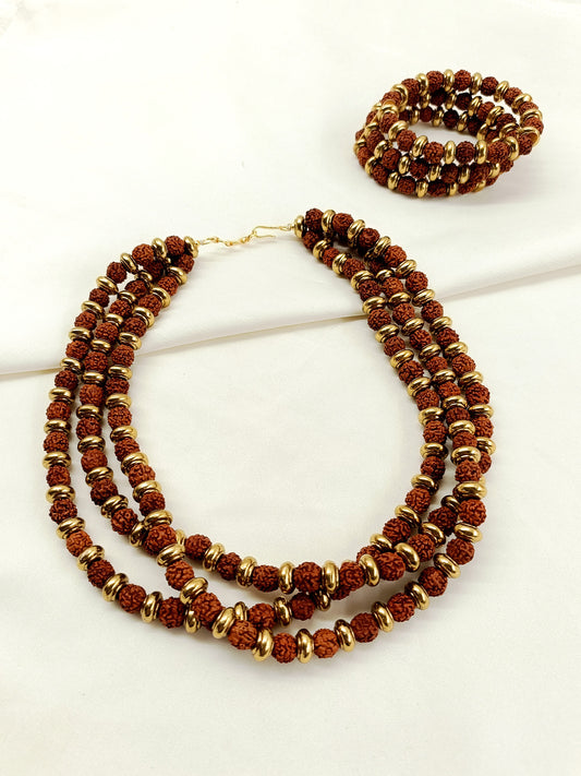 Likhith Three-Layer Rudraksha Mala With Bracelet