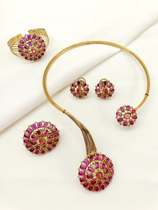 Eliza Kundan Combo Set In Ruby