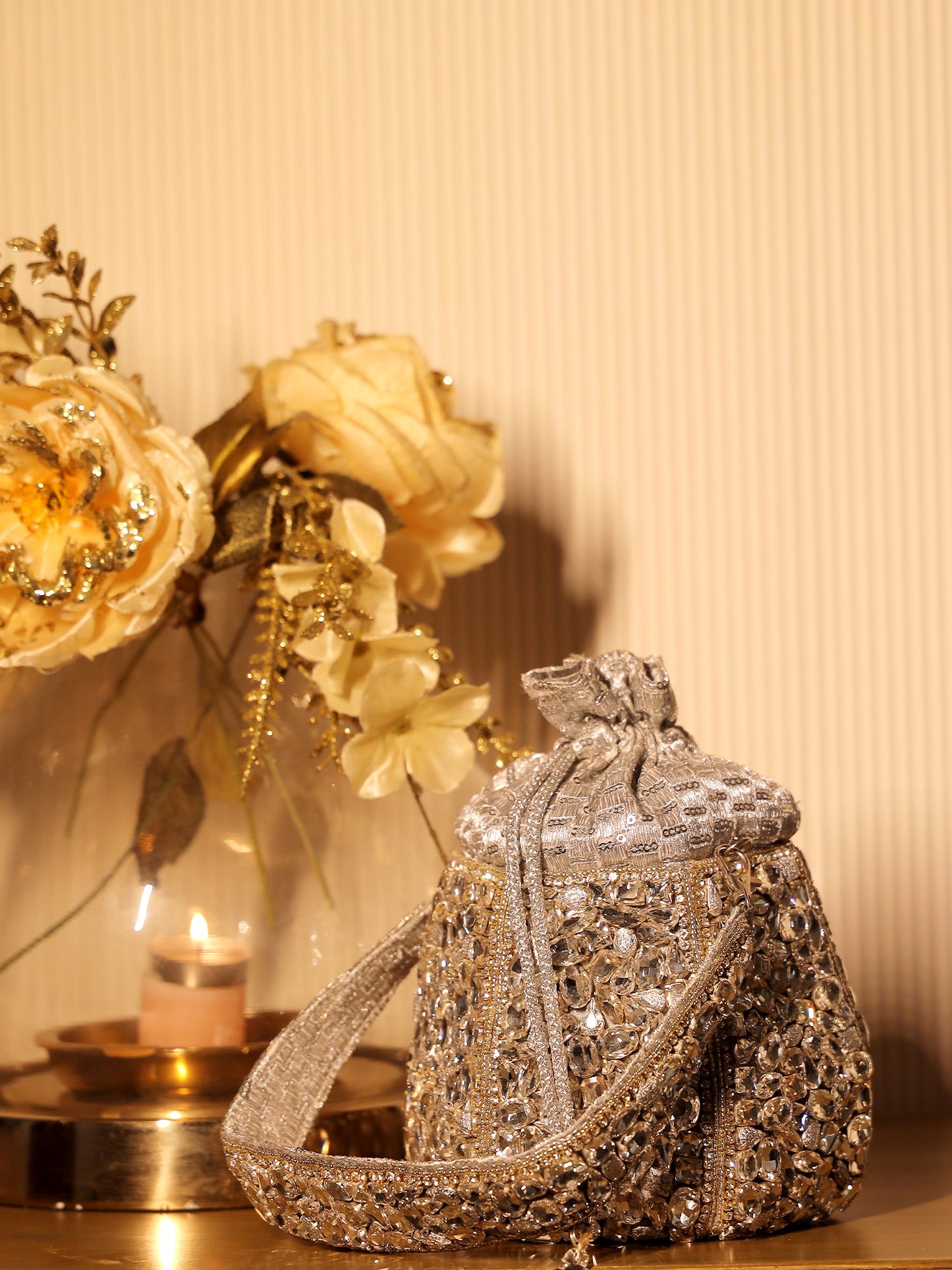 Elea Silver Diamond Work Potli Bag