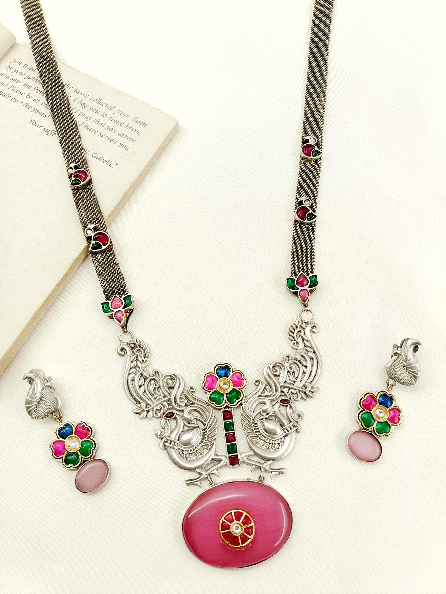 Razina Multi Colour German Silver Oxidized Pendant Set – AG'S