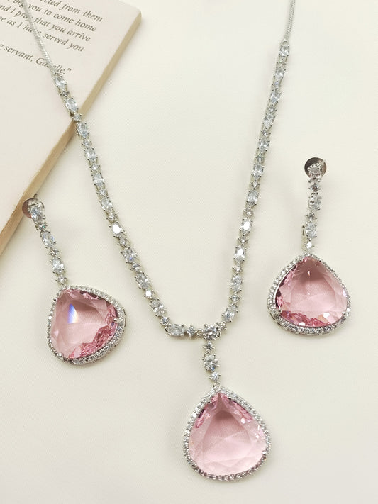 Tasavur Baby Pink American Diamond Necklace Set