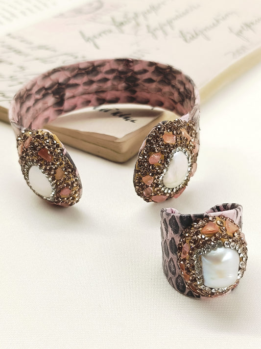 Tapati Pink Western Bracelet With Finger Ring