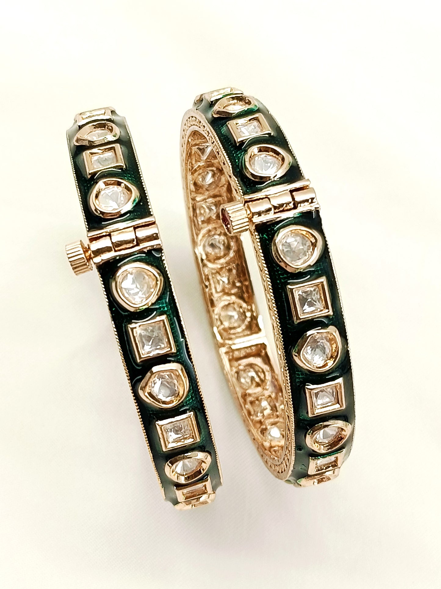 Pankriti Green Kundan Bangle Set Of 2