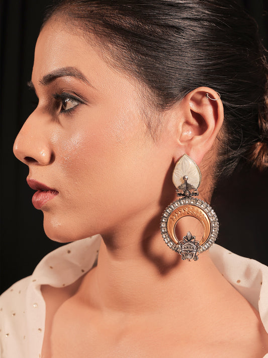 Maya Off White Stone Temple Two Tone Polish Boutique Earrings