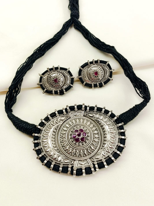 Yogita Ruby Oxidized Choker Set