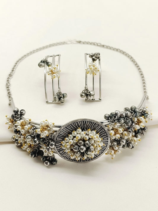 Jayanti White Pearl Oxidized Choker Set