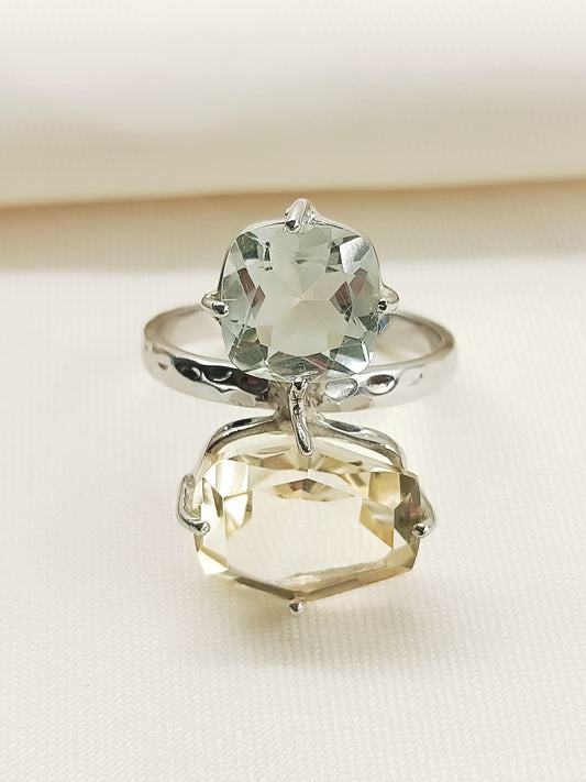 Pragya Multi Colour 92.5 Silver Prasiolite Stone Finger Ring