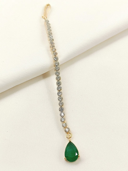 Kamalpreet Green American Diamond Teeka