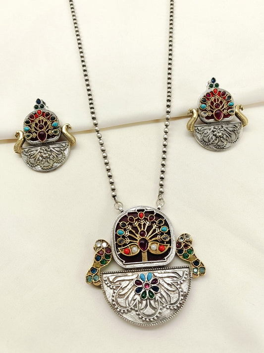 Alexandria Multi Colour Oxidized Pendant Set