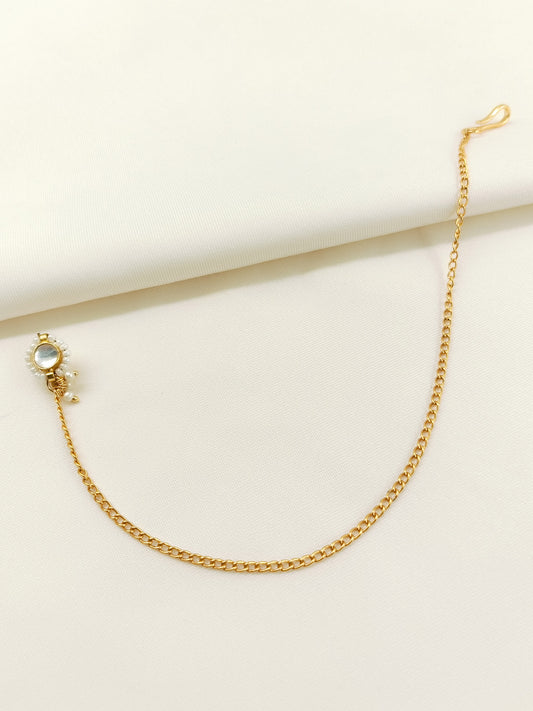 Ekisha White Kundan Nath With Chain