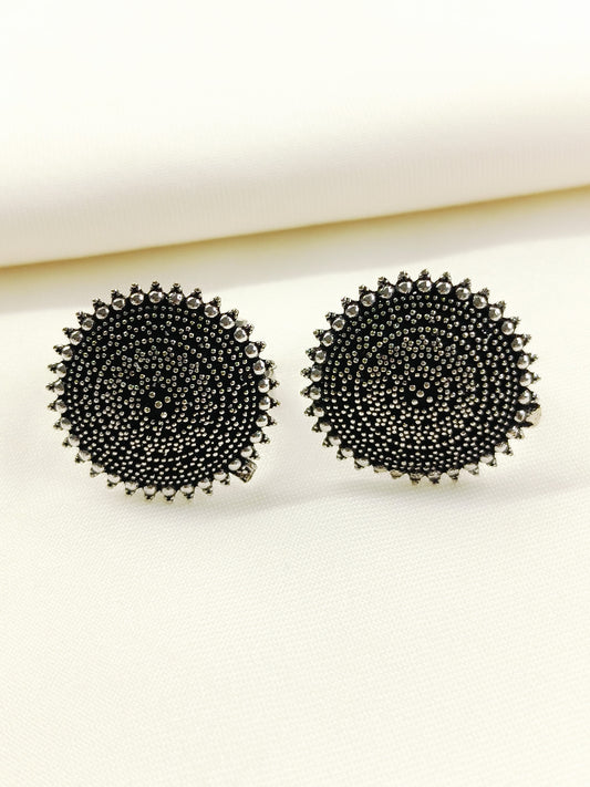 Seeta Silver Oxidized Round Toe Ring Pair