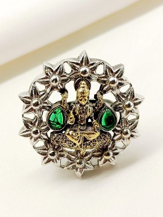 Anjana Green Laxmi Ji Oxidized Finger Ring