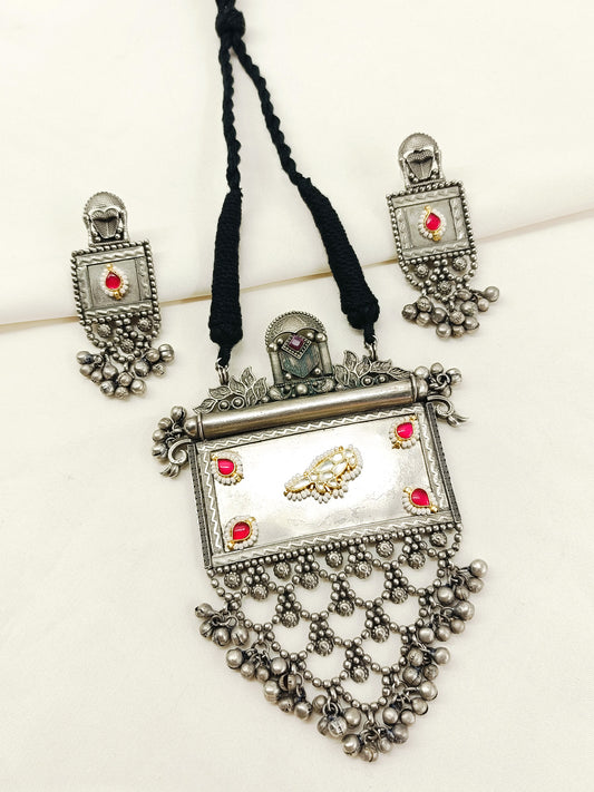 Eshanya Ruby Oxidized Pendant Set