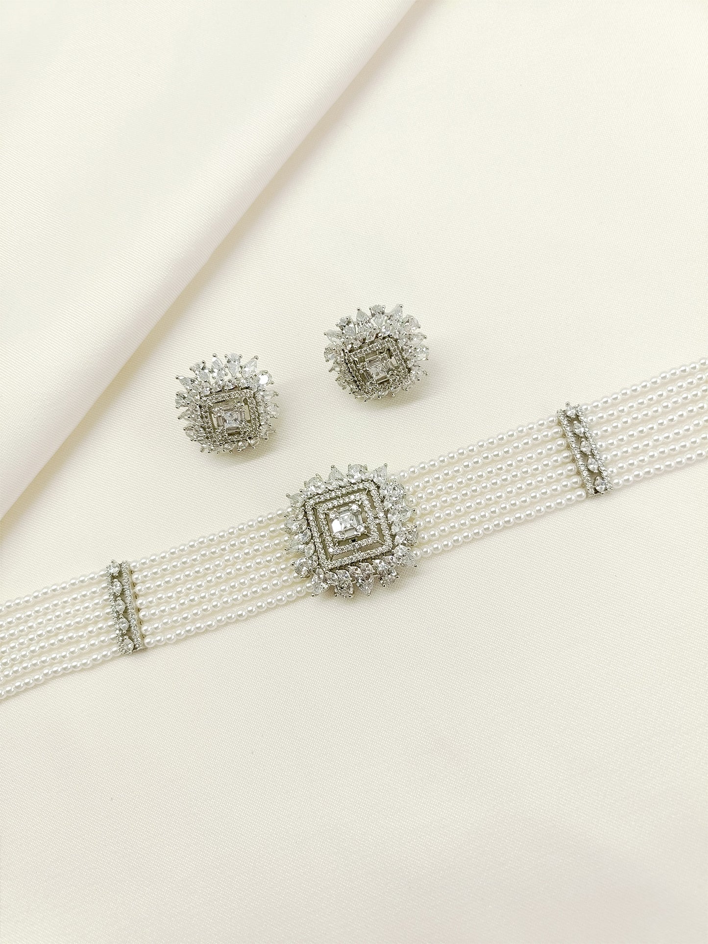 Pareeka White Pearl American Diamond Choker Set