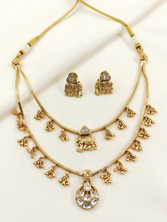 Girisha White Antique Doubled Layer Necklace Set