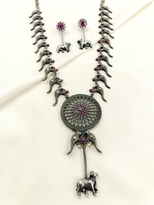 Priyasha Ruby Oxidized Necklace Set