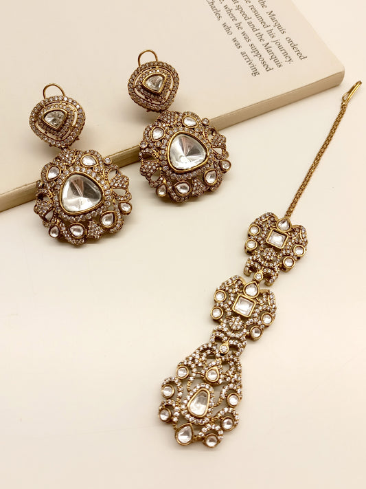 Maitreyi Diamond Polki Earrings With Teeka