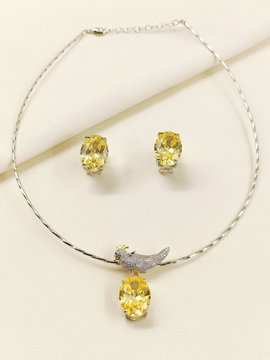 Heba Yellow American Diamond Pendant Set With Hasli