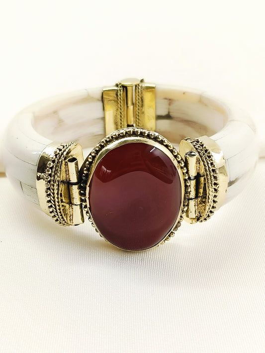 Pravik Carnelian Bone Red Stone kada Men's Bracelet