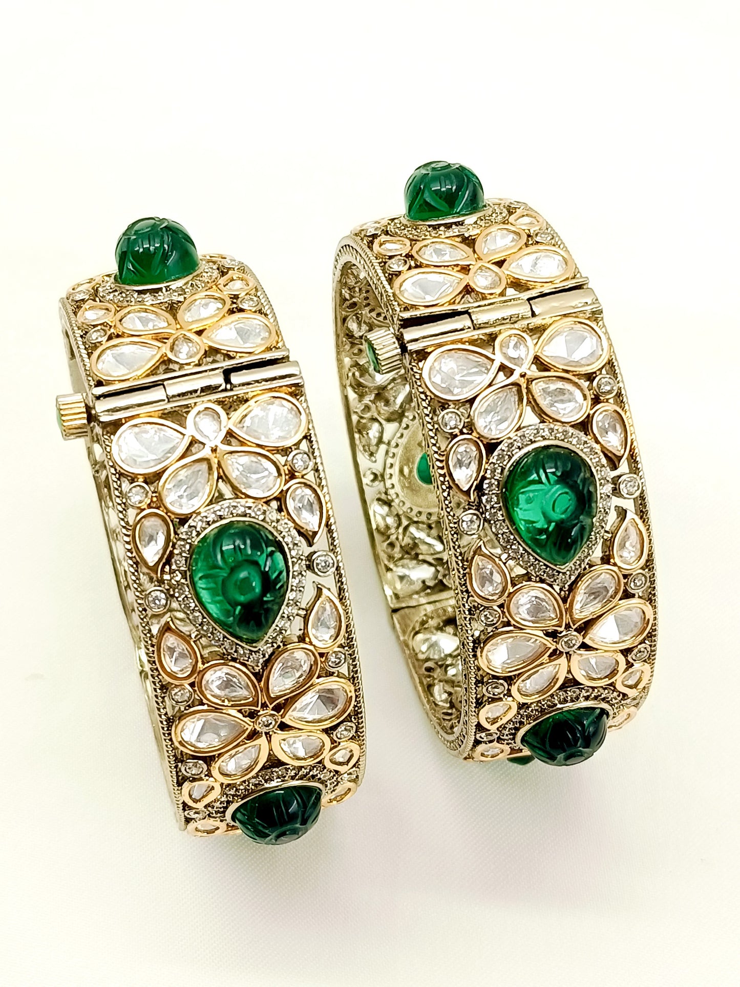 Chadni Green Kundan Bangle Set Of 2