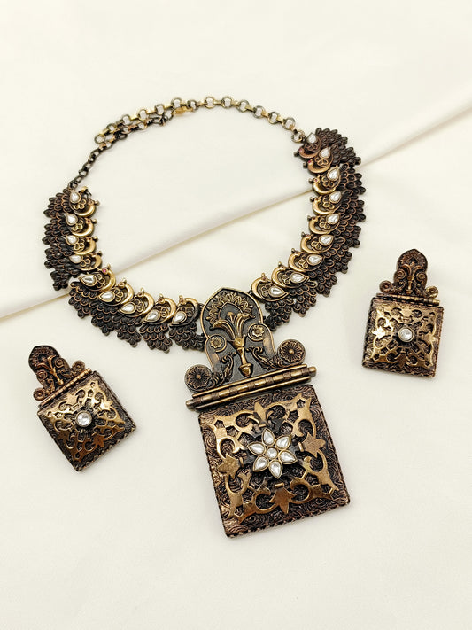 Girisha Antique Gold Oxidized Necklace Set