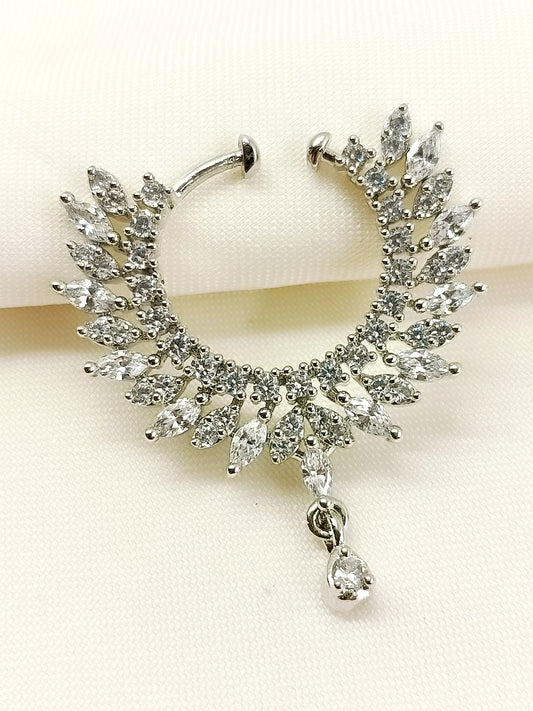 Shifa White American Diamond Nath