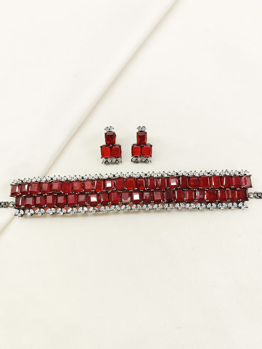 Indra Maroon Victorian Choker Set