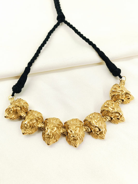 Adhrith Golden Rajwada 7 Lion Head Men's Neckpiece