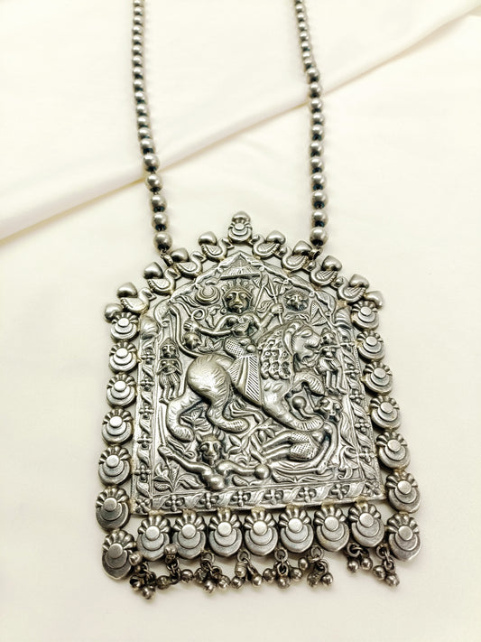 Milan Plain Maa Durga Sherawali -Oxidized Men's Neckpiece