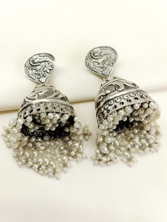 Ruchi White Pearl Oxidized Jhumki