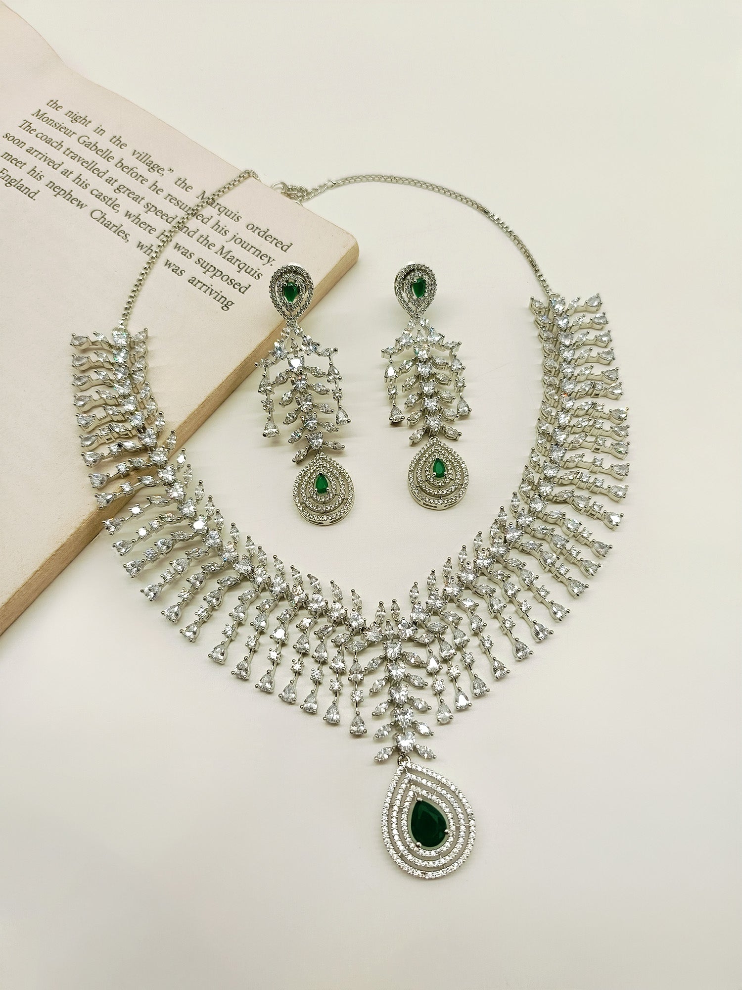 Minakshi Emerald American Diamond Necklace Set – AG'S