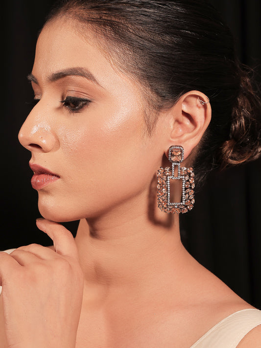 Disha Diamond Work Rhodium Plated Copper Victorian Earrings
