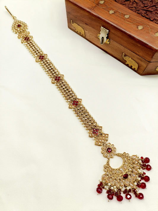 Rukmadhi Maroon Braid Accessories In Polki