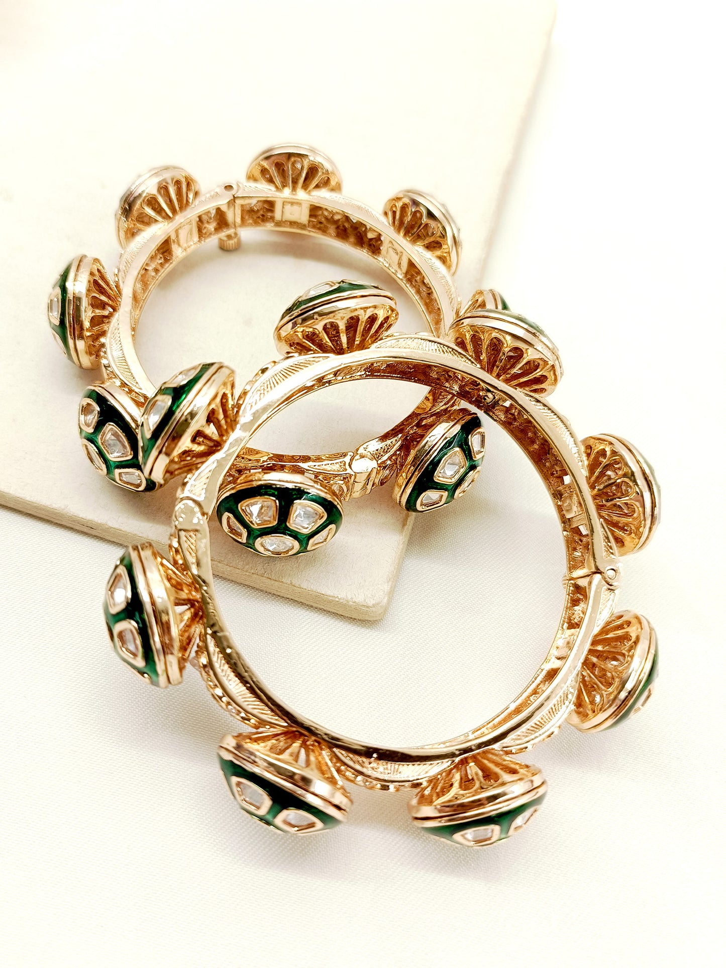 Kesar Green Kundan Bangle Set Of 2