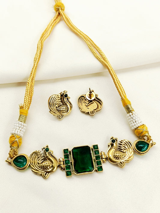 Ramya Green Oxidized Choker Set