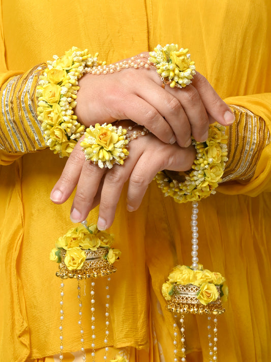 Anupriya Yellow Floral With Pearl Hanging Kalire