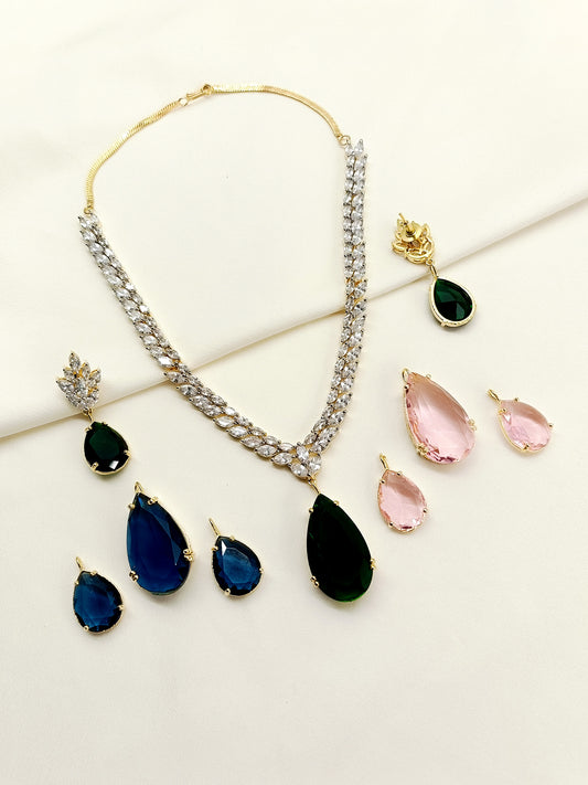 Tinsley Changeable Golden American Diamond Necklace Set