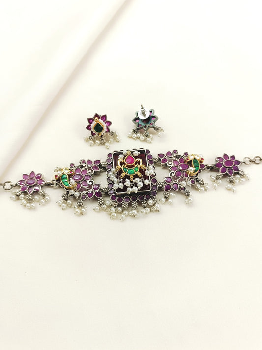 Camila Ruby Oxidized Choker Set