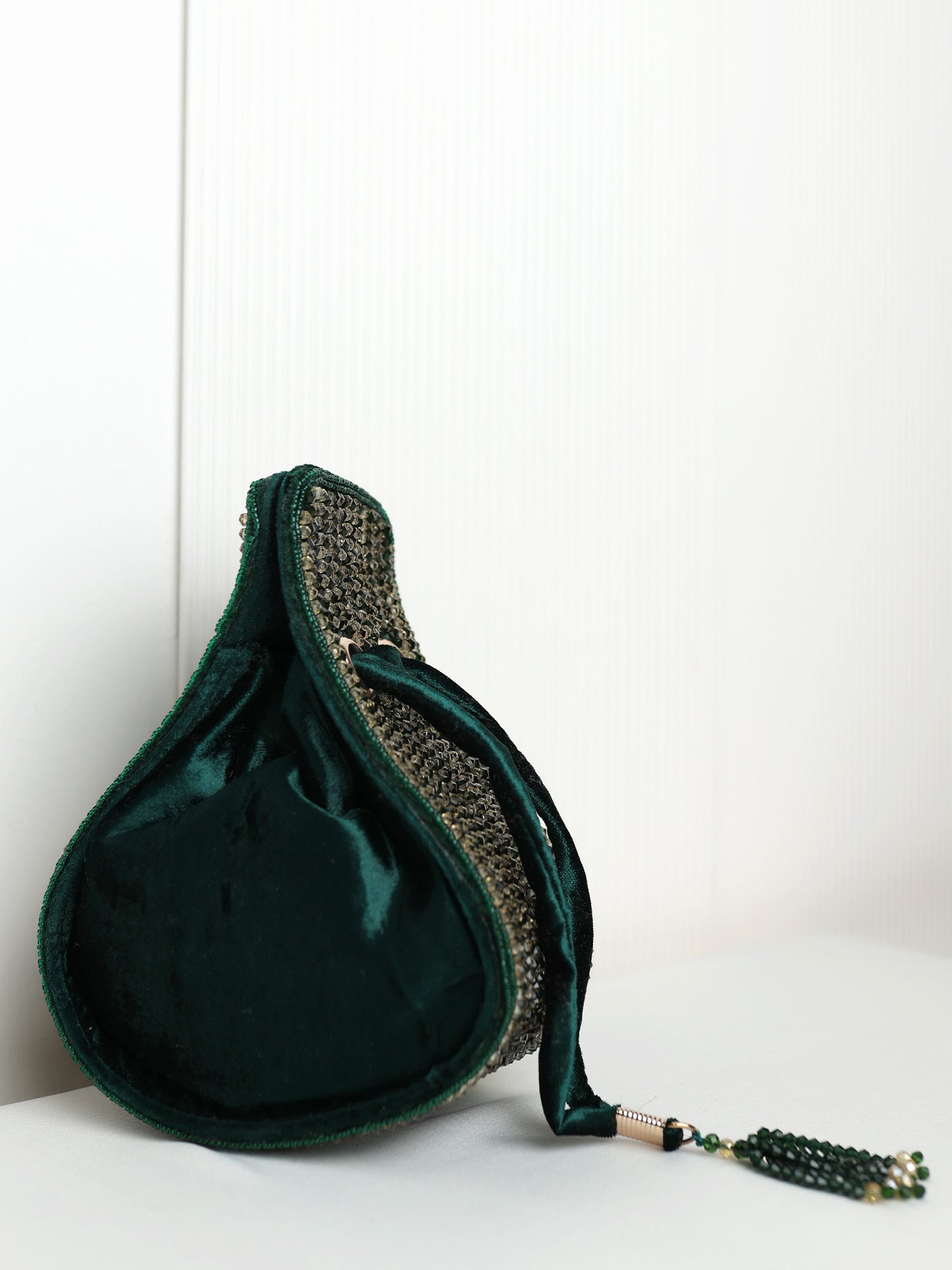 Saisha Emerald Green Golden Beaded Potli Bag