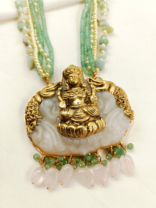 Shree Mint Green Laxmi Ji Beads Neckpiece